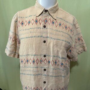 The Territory Ahead Men's Brown Tribal Geometric SS Button Front Shirt Large